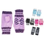 Γάντια βιολετί κοφτά πλεκτά με φιόγκο