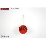 Χριστουγεννιάτικα στολίδια κόκκινες μπάλες με πλεκτό & πούλιες 4pcs 8cm