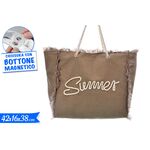 Τσάντα θαλάσσης "Summer" με σχοινί και κρόσια σε γκρι απόχρωση 42x16x38cm