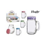 Vivalto Γυάλινο δοχείο με χερούλι και καπάκι σε μωβ χρώμα 430ml