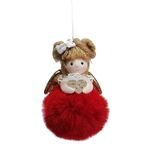 Χριστουγεννιάτικο στολίδι αγγελάκι κοριτσάκι με κόκκινη γούνα σε 3 σχέδια 13cm