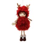 Χριστουγεννιάτικο στολίδι κοριτσάκι με κέρατα & κόκκινη γούνα σε 3 σχέδια 19cm