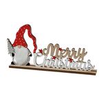 Χριστουγεννιάτικο ξύλινο διακοσμητικό "Merry Christmas" με νάνο 16x10cm