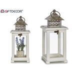 GiftDecor Ξύλινο τετράγωνο φαναράκι σε λευκό χρώμα με μικρή  μεταλλική οροφή