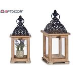 GiftDecor Ξύλινο τετράγωνο φαναράκι σε φυσικό χρώμα με μαύρη μεταλλική οροφή
