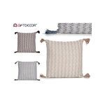 GiftDecor Μαξιλάρι με πον πον στις άκρες και γεωμετρικά σχέδια μπεζ χρώμα 45x45cm