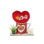 Σετ δώρου κούπα με λούτρινη καρδιά, πλαστικό φυτό και αρκουδάκι 10.5x5x11cm