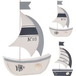 Διακοσμητικό ξύλινο καράβι σε λευκό χρώμα 13x21cm