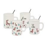 Κούπα κεραμική με καπάκι και μεταλλικό κουτάλι και σχέδια Λάμα