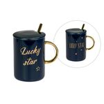 Κούπα κεραμική με καπάκι και μεταλλικό κουτάλι - Lucky Star