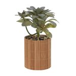 Ψεύτικο πλαστικό φυτό με ξύλινη γλάστρα από μπαμπού 8x8x19cm