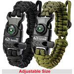 A2S Βραχιόλι Επιβίωσης Paracord με Πυξίδα & Σπινθηριστή 2τμχ Black/Green