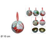 Κουτάκι κρεμαστό μεταλικό χριστουγεννιάτικο σε  σχήμα μπάλας με διάμετρο 10cm σε διάφορα σχέδια