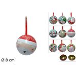 Κουτάκι κρεμαστό μεταλικό χριστουγεννιάτικο σε  σχήμα μπάλας με διάμετρο 8cm σε διάφορα σχέδια