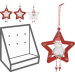 Χριστουγεννιάτικο στολίδι αστέρι ξύλινο με κρεμαστές φιγούρες σε κόκκινο χρώμα 11x12x2cm