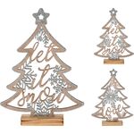 Χριστουγεννιάτικο διακοσμητικό ξύλινο έλατο σε ασημί χρώμα 23x3x30cm