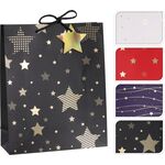Χριστουγεννιάτικη σακούλα δώρου χάρτινη μεγάλη με αστεράκια σε μαύρο χρώμα 10x40x30cm