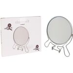 Επιτραπέζιος στρογγυλός καθρέφτης 2 όψεων με μεταλλική βάση σε ασημί χρώμα 11x12.5cm