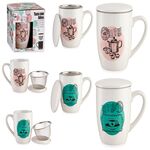 Κούπα πορσελάνινη με καπάκι σε άσπρο και μαύρο σχέδιο