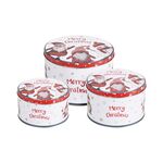 Χριστουγεννιάτικα μεταλλικα κουτιά Σετ 3 τμχ σε λευκό χρώμα με κόκκινες λεπτομέρειες 13.5x13.5x8cm - 15x15x10cm -  18x18x12cm