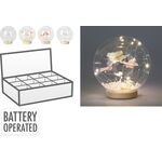 Διακοσμητική γυάλινη μπάλα σε ξύλινη βάση με πεταλούδες και led φωτάκια15x15cm