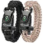 A2S Βραχιόλι Επιβίωσης Paracord με Πυξίδα & Σπινθηριστή 2τμχ Black/Beige