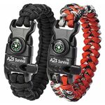 A2S Βραχιόλι Επιβίωσης Paracord με Πυξίδα & Σπινθηριστή 2τμχ Black/Red