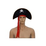 Αποκριάτικο καπέλο πειρατή σε μαύρο χρώμα με κορδέλα κόκκινη