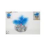 Αποκριάτικη ασημί μάσκα με πούπουλα 18x8.5x23cm