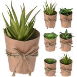 Πλαστικό φυτό σε γλαστρούλα από χαρτόνι δεμένη με σχοινί 7x15cm