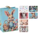 Πασχαλινή σακούλα δώρου μεσαίο μέγεθος σε γαλάζιο χρώμα με λαγουδάκι 18x8x23cm