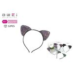 Στέκα μαλλιών αυτάκια γάτας με παγιέτα σε λευκό χρώμα