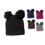 Σκούφος καφέ πλεκτός με δύο φούντες και γούνινη επένδυση