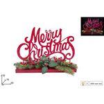Χριστουγεννιάτικη επιγραφή «Merry Christmas» από μέταλλο με διακοσμητικό κλαδί γκι και φωτισμό LED με καλώδιο 32x16x50cm