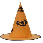 Αποκριάτικο καπέλο Halloween μάγισσας με νυχτερίδα σεπορτοκαλί χρώμα 33x30cm1014,1015