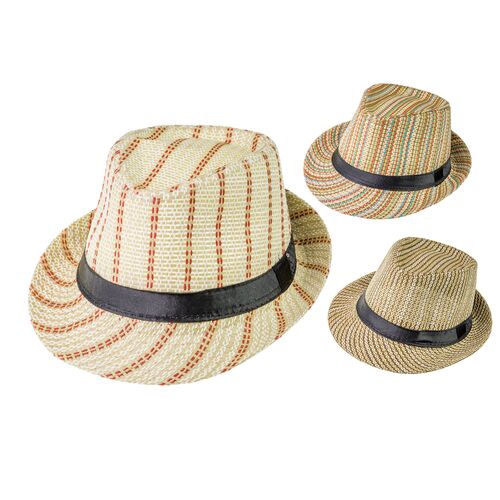 Καπέλο καβουράκι ψάθινο ριγέ με μαύρη κορδέλα