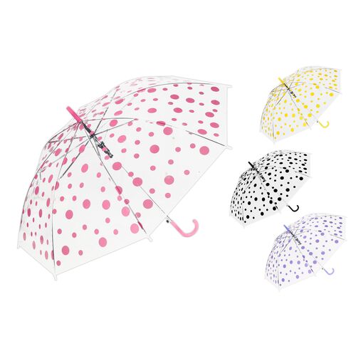 Ομπρέλα 8 ακτίνων διάφανη με μπαστούνι χειροκίνητη Polka dot