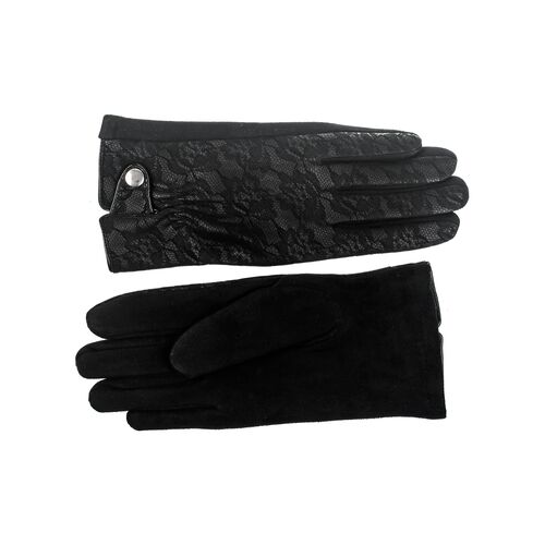 Γάντια γυναικεία διπλής ύφανσης με δαντέλα και κουμπί