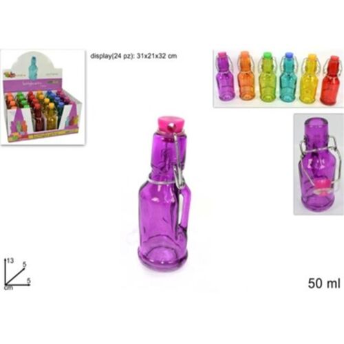 Γυάλινο μπουκάλι με τάπα χρωματιστό 50ml