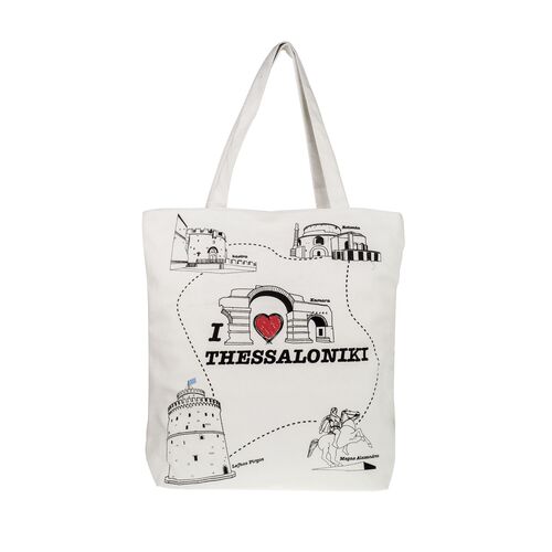 Υφασμάτινη οικολογική τσάντα λευκή I love Thessaloniki & Subway 40x37cm