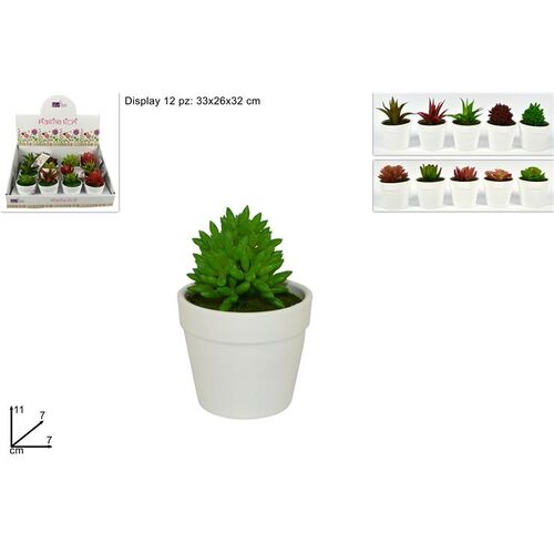 Διακοσμητική γλαστρούλα με ψεύτικο φυτό σε διάφορα σχέδια 7x7x11cm