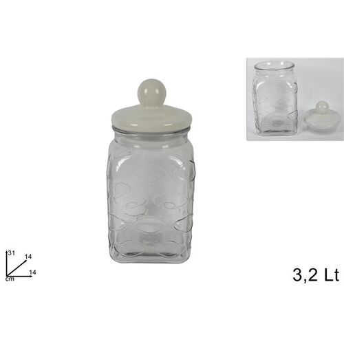 Γυάλινο βάζο με κεραμικό καπάκι 3.2L 14x14x31cm