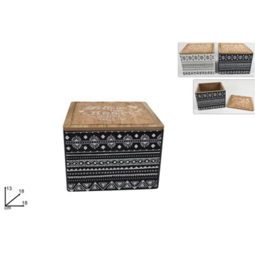 Κουτί ξύλινο με ινδιάνικο τύπωμα με διαστάσεις 18x18x13cm σε μαύρο χρώμα