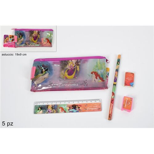 Σετ κασετίνα με χάρακα μολύβι σβήστρα & ξύστρα Πριγκίπισσες της Disney 5pcs