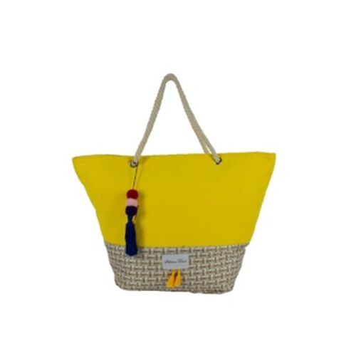 Τσάντα θαλάσσης με κρεμαστό σε κίτρινο χρώμα 39x15x58cm