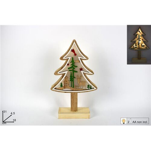 Χριστουγεννιάτικο ξύλινο διακοσμητικό έλατο με κρυφό φωτισμό 31x4.5x18cm