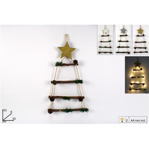 Χριστουγεννιάτικη διακοσμητική σκάλα με φωτάκια και αστέρι 30x6x53cm