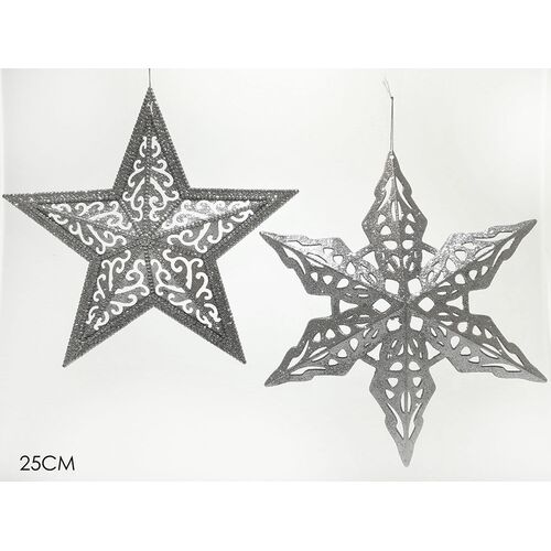 Χριστουγεννιάτικο αστέρι κρεμαστό με glitter σε ασημί χρώμα 25cm