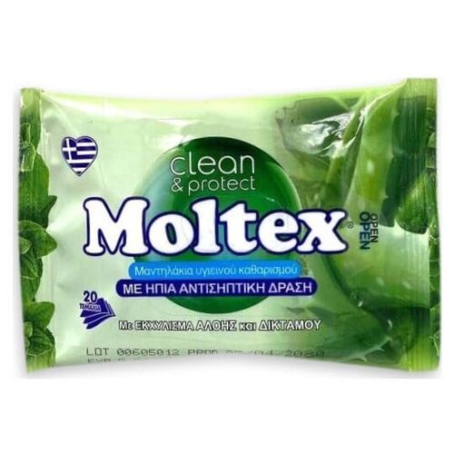 Moltex Αντισηπτικά μαντηλάκια καθαρισμού με Αλόη & Δίκταμο 20pcs