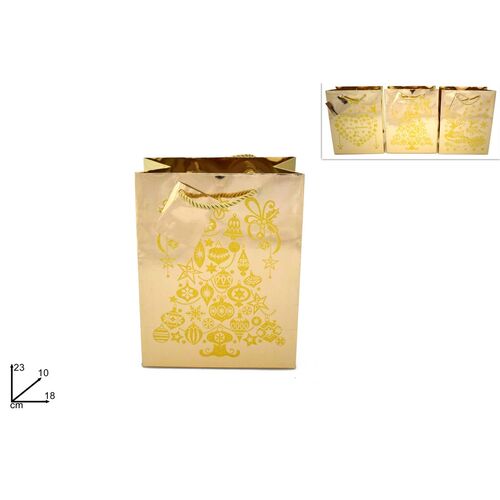 Σακούλα δώρου χριστουγεννιάτικη σε χρυσό χρώμα μεταλλιζέ σε 3 σχέδια 23x18x10cm